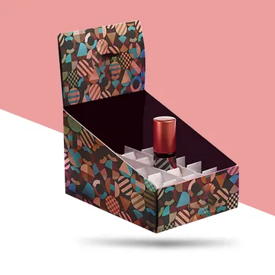 Counter Display Boxes presented alongside its printed surface detail