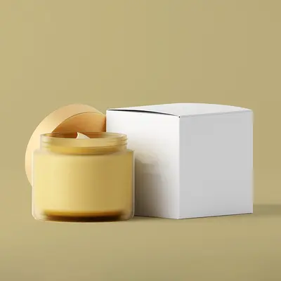 Cream Boxes photographed from a second angle showing the side panel