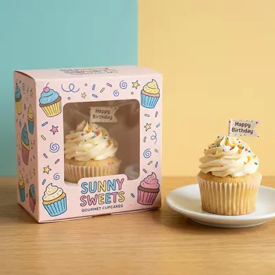 Cupcake Boxes shown as a finished custom-printed pack