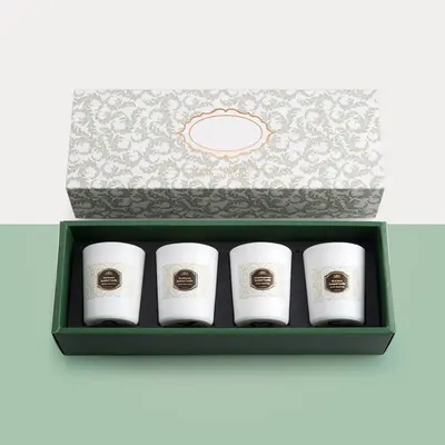 Custom Candle Boxes with Inserts photographed from a second angle showing the side panel