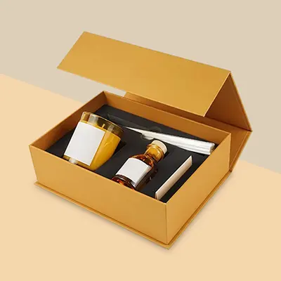 Custom Candle Boxes with Inserts shown at an angle that reveals the depth of the pack