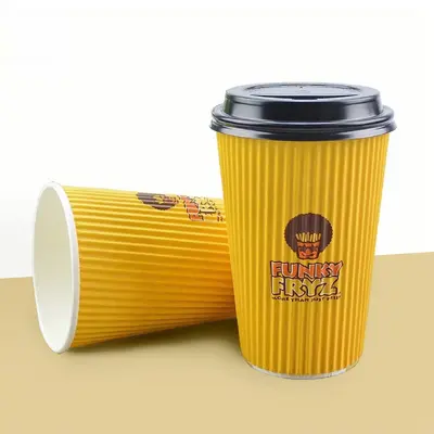 Custom Double Wall Paper Cups displayed with the closure detail visible