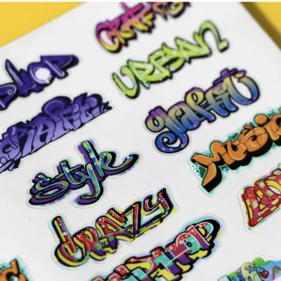 Custom Graffiti Stickers shown at an angle that reveals the depth of the pack