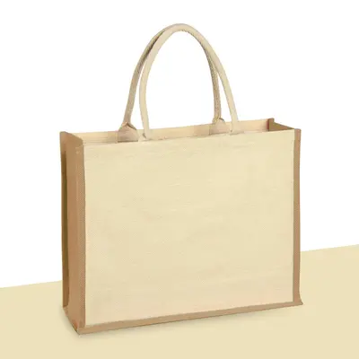 Custom Jute Tote Bags displayed with the closure detail visible