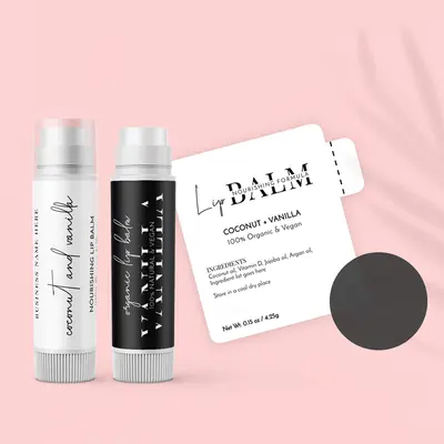 Custom Lip Balm Labels shown as a finished custom-printed pack