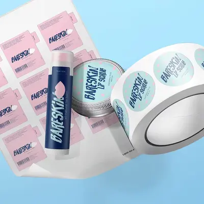 Custom Lip Balm Labels shown at an angle that reveals the depth of the pack