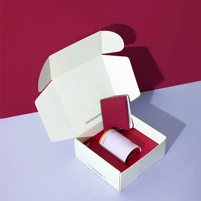 Custom Mailer Boxes with Inserts photographed from a second angle showing the side panel