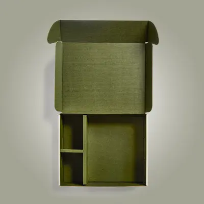 Custom Mailer Boxes with Inserts shown at an angle that reveals the depth of the pack