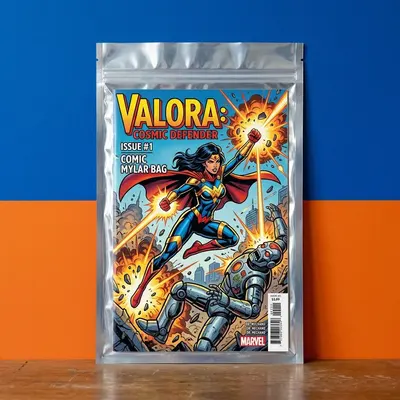 Custom Mylar Comic Bags shown as a finished custom-printed pack