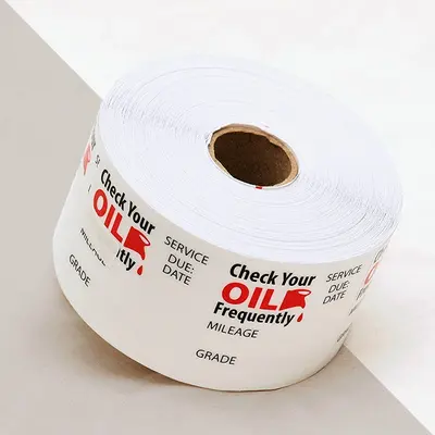 Custom Oil Change Stickers shown as a finished custom-printed pack