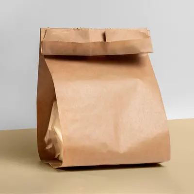 Custom Paper Lunch Bags photographed from a second angle showing the side panel