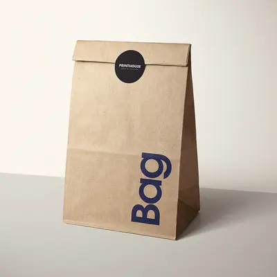 Custom Paper Lunch Bags displayed with the closure detail visible