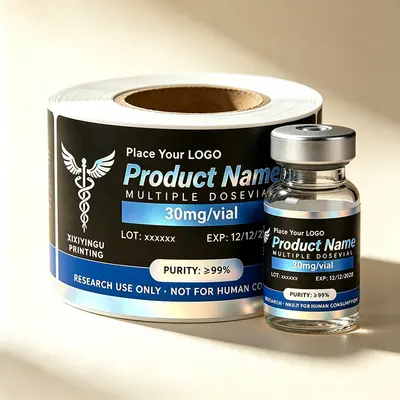 Custom Peptide Vial Labels shown as a finished custom-printed pack