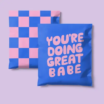 Custom Poly Mailers shown in a retail presentation setting