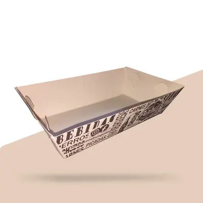 Custom Printed Food Trays photographed from a second angle showing the side panel