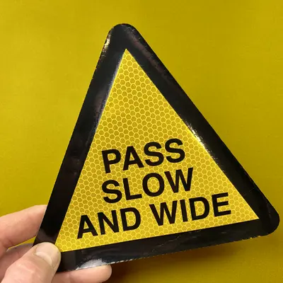 Custom Reflective Labels photographed from a second angle showing the side panel