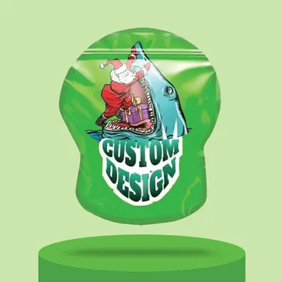 Custom Shaped Mylar Bags shown at an angle that reveals the depth of the pack