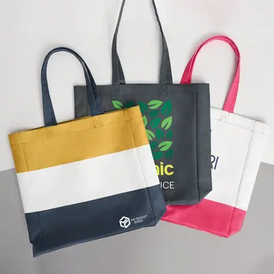 Custom Tote Bags presented alongside its printed surface detail