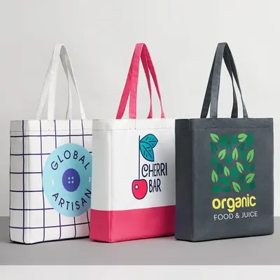 Custom Tote Bags photographed to show the finish across the panel