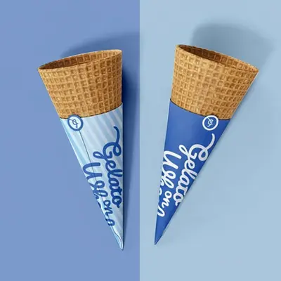 Custom Waffle Cone Sleeves photographed from a second angle showing the side panel