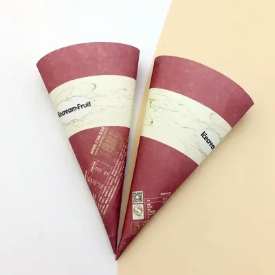 Custom Waffle Cone Sleeves displayed with the closure detail visible