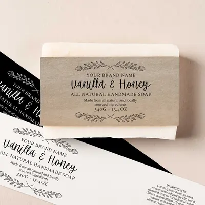 Customized Soap Wraps photographed from a second angle showing the side panel