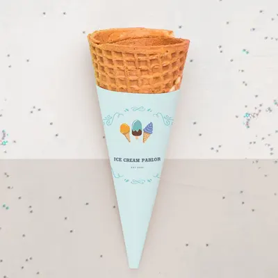 Customized Sugar Cone Sleeves displayed with the closure detail visible