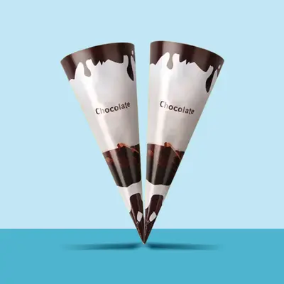 Customized Sugar Cone Sleeves shown at an angle that reveals the depth of the pack