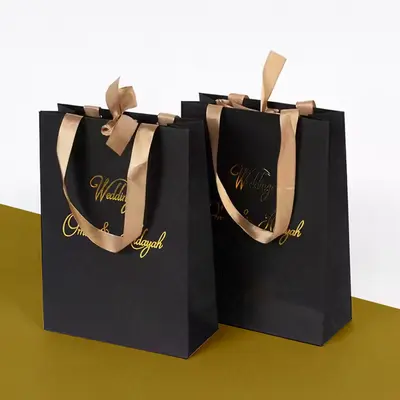 Drawstring Christmas Gift Bags shown as a finished custom-printed pack