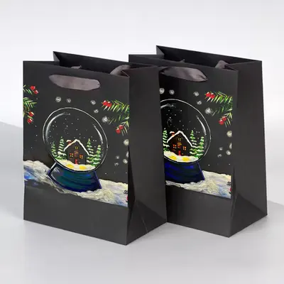 Drawstring Christmas Gift Bags shown at an angle that reveals the depth of the pack