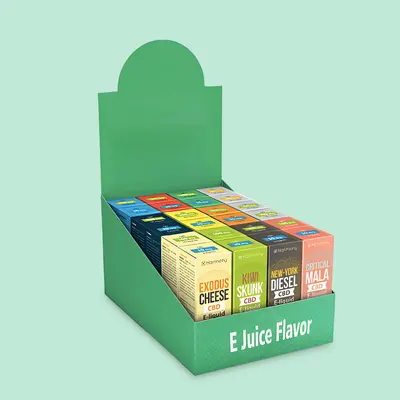 E Juice Display Boxes shown as a finished custom-printed pack
