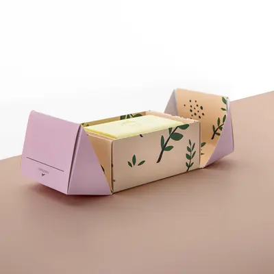 Eco Friendly Soap Packaging Boxes photographed from a second angle showing the side panel