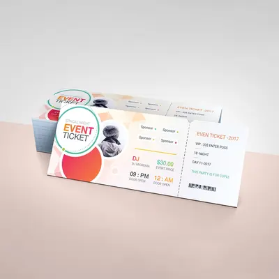 Event Tickets presented alongside its printed surface detail