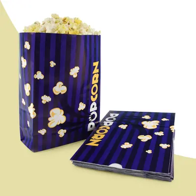 Flat Bottom Popcorn Bags shown as a finished custom-printed pack