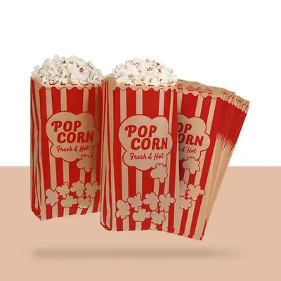 Flat Bottom Popcorn Bags displayed with the closure detail visible