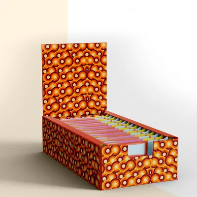 Flat Tuck Display Boxes shown at an angle that reveals the depth of the pack