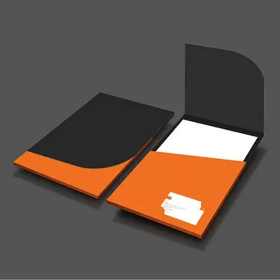 Folder with Stitched Inserts photographed from a second angle showing the side panel