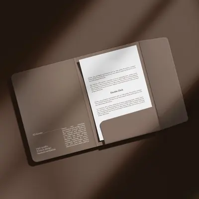 Folder with Stitched Inserts presented alongside its printed surface detail