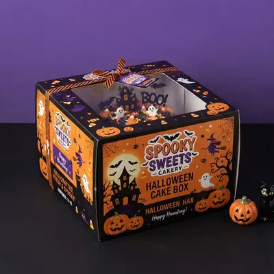 Halloween Boxes photographed from a second angle showing the side panel