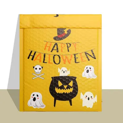 Halloween Bubble Mailers displayed with the closure detail visible