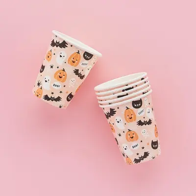 Halloween Paper Cups photographed from a second angle showing the side panel