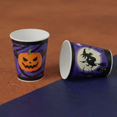 Halloween Paper Cups shown at an angle that reveals the depth of the pack