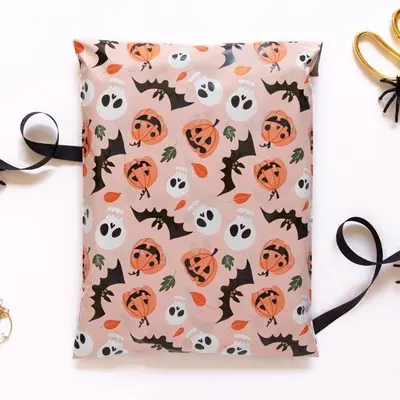 Halloween Poly Mailers photographed from a second angle showing the side panel