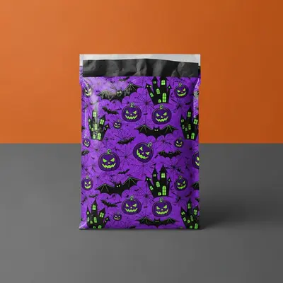 Halloween Poly Mailers displayed with the closure detail visible