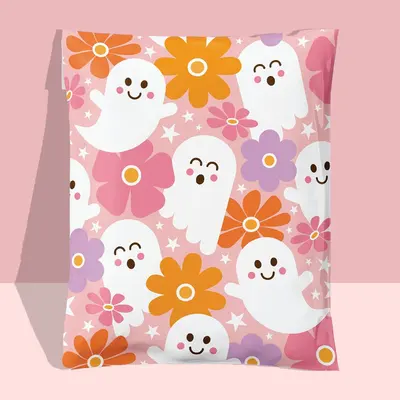 Halloween Poly Mailers shown at an angle that reveals the depth of the pack
