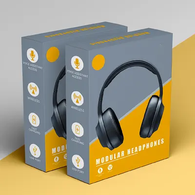 Headphone Boxes photographed from a second angle showing the side panel