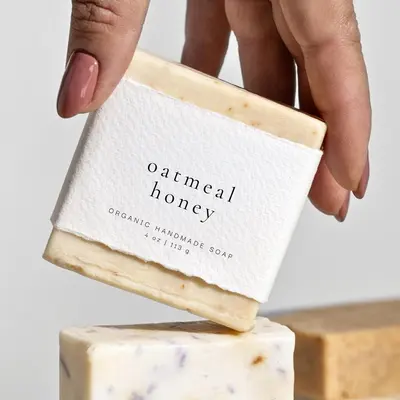 Homemade Soap Labels shown as a finished custom-printed pack