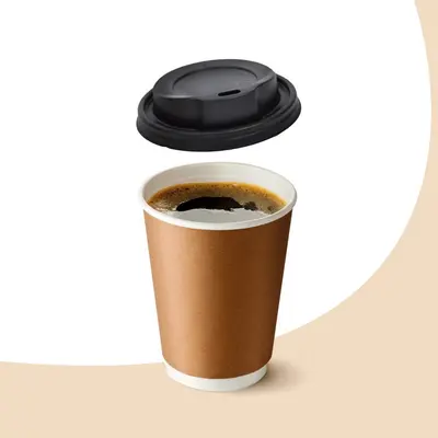 Hot Coffee Paper Cups presented alongside its printed surface detail