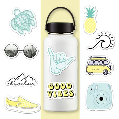 Hydro Flask Stickers shown at an angle that reveals the depth of the pack