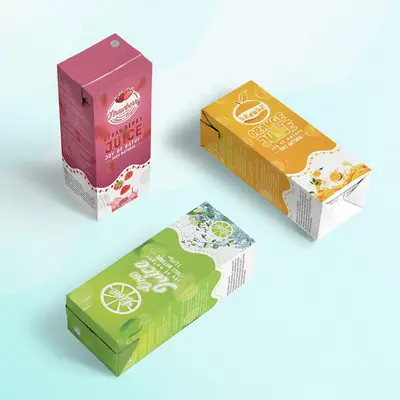 Juice Packaging shown as a finished custom-printed pack